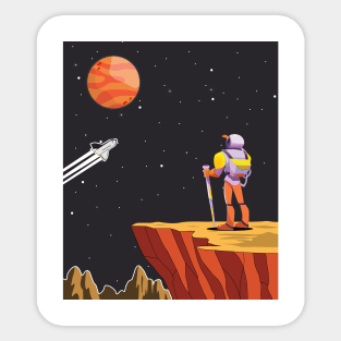 Retro Astronaut from Rear View on Planet Sticker